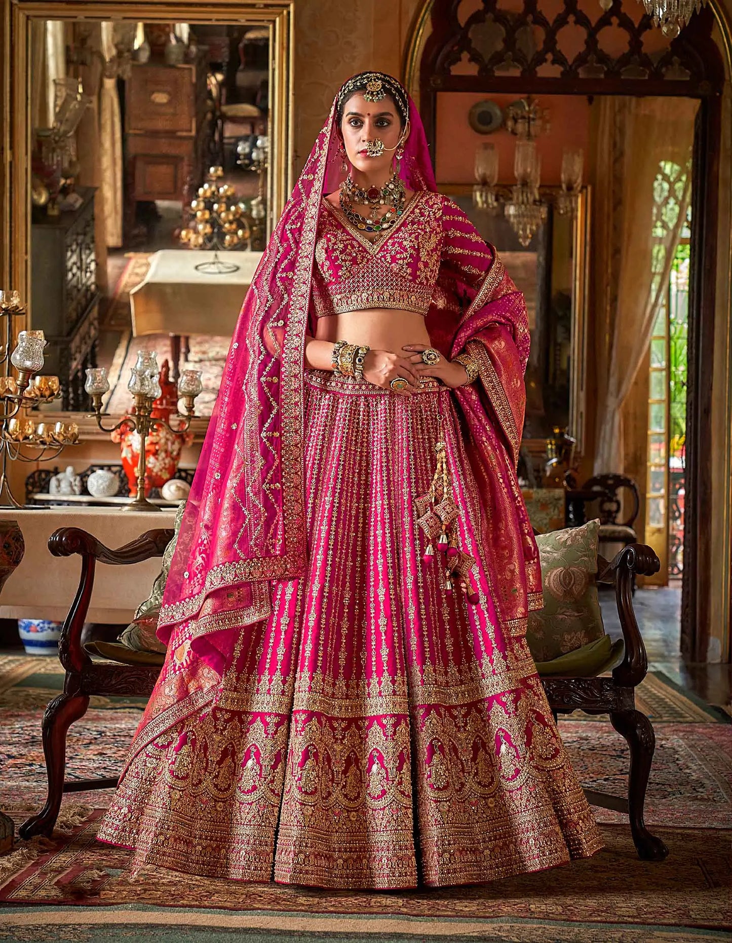 Bridal Pink Lehenga With Heavy Embroidery & Pearl Work