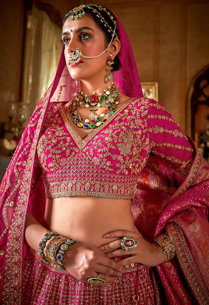 Bridal Pink Lehenga With Heavy Embroidery & Pearl Work