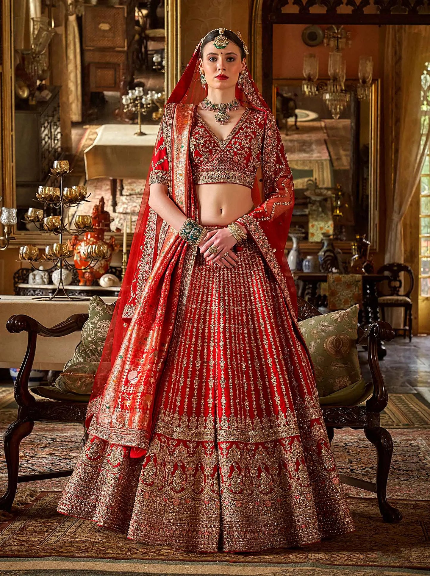 Bridal Red Lehenga With Heavy Embroidery & Pearl Work