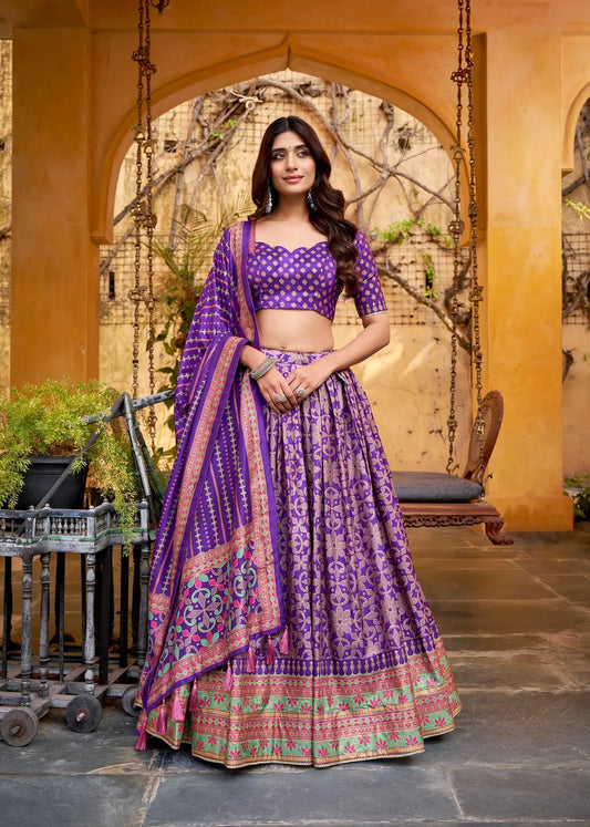 Iris Purple Tasar Silk Lehenga Choli With Saprkle Details