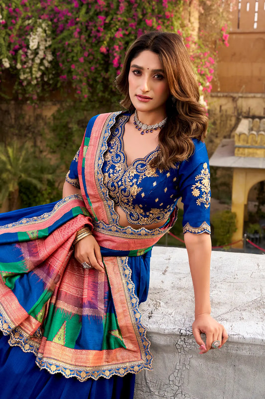 Royal Blue Vichitra Silk Embroidery Lehenga Choli