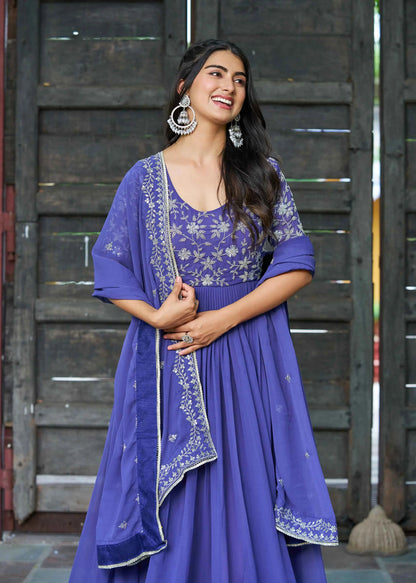 Blueberry Beads Sequins Embroidery Work Gown