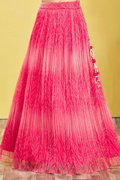 Red Pink Lehenga With Digital Print And Sequins Embroidery With Real Mirror Work
