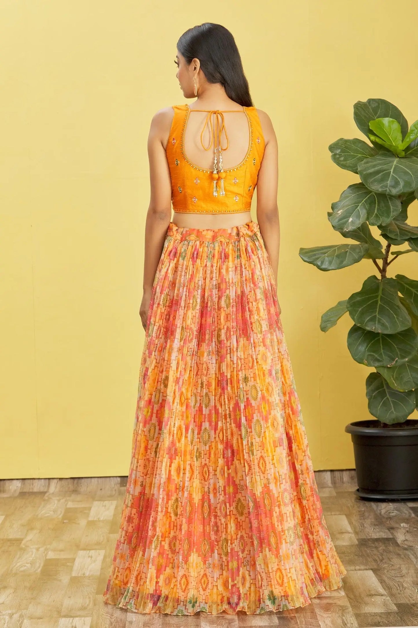 Yellow Lehenga With Digital Print And Sequins Embroidery With Real Mirror Work