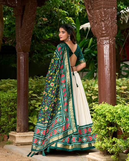 Green Tussar Silk Patola Printed Lehenga Choli