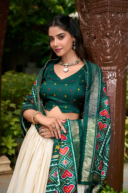 Green Tussar Silk Patola Printed Lehenga Choli