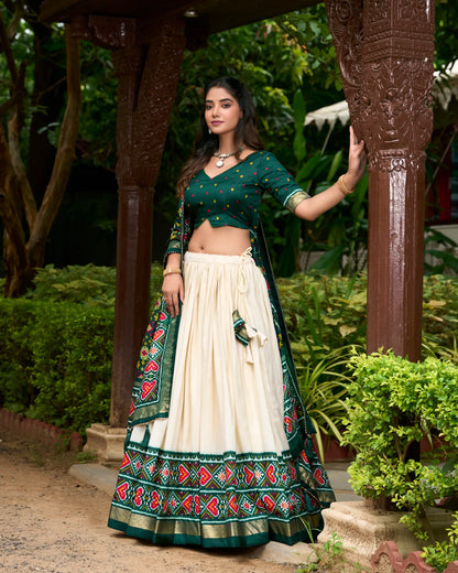 Green Tussar Silk Patola Printed Lehenga Choli