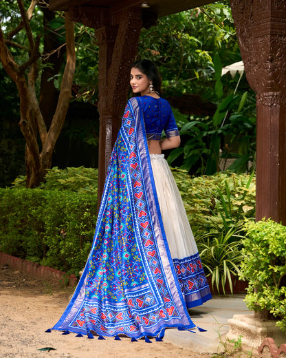Royal Blue Tussar Silk Patola Printed Lehenga Choli