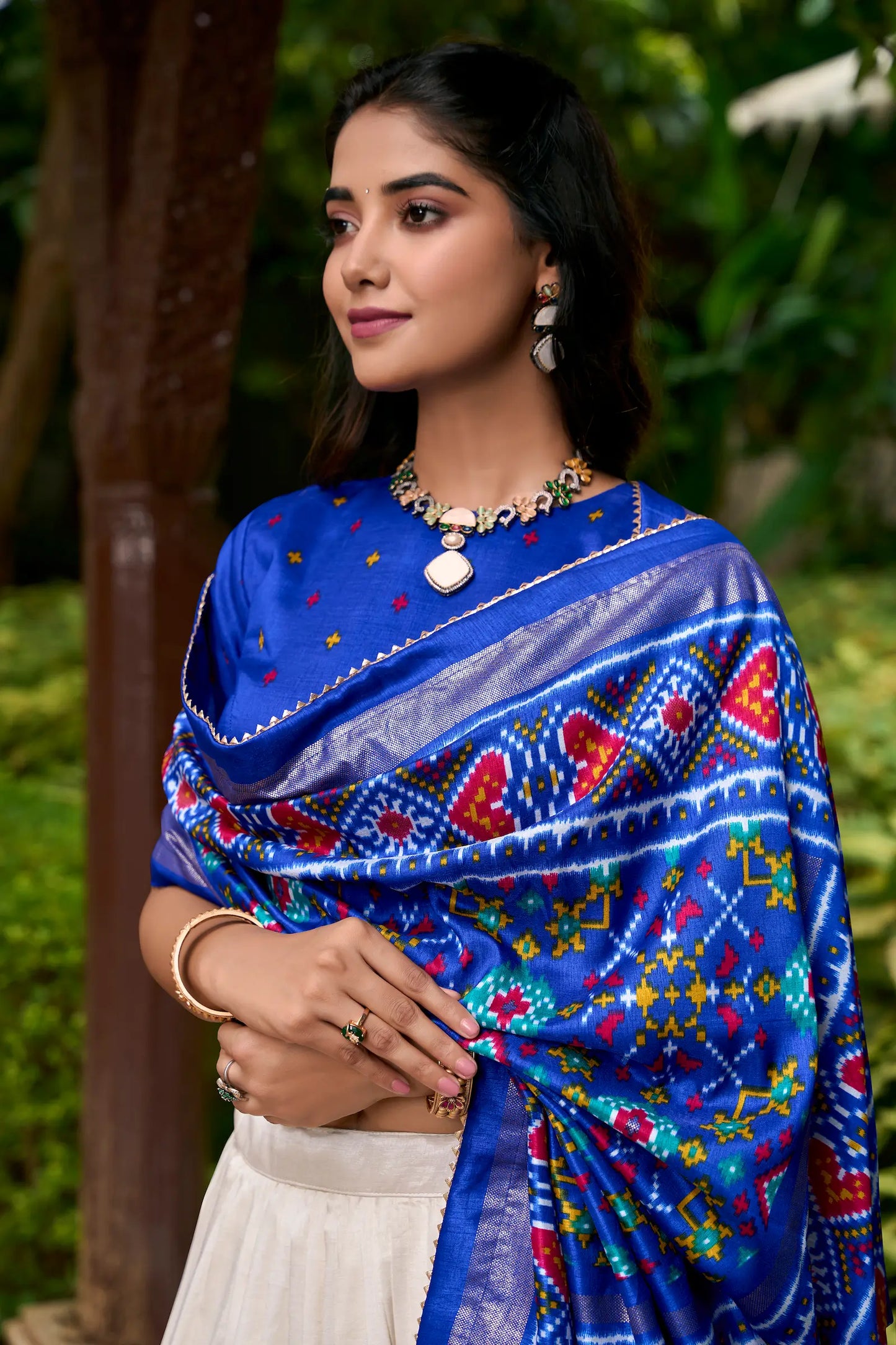 Royal Blue Tussar Silk Patola Printed Lehenga Choli