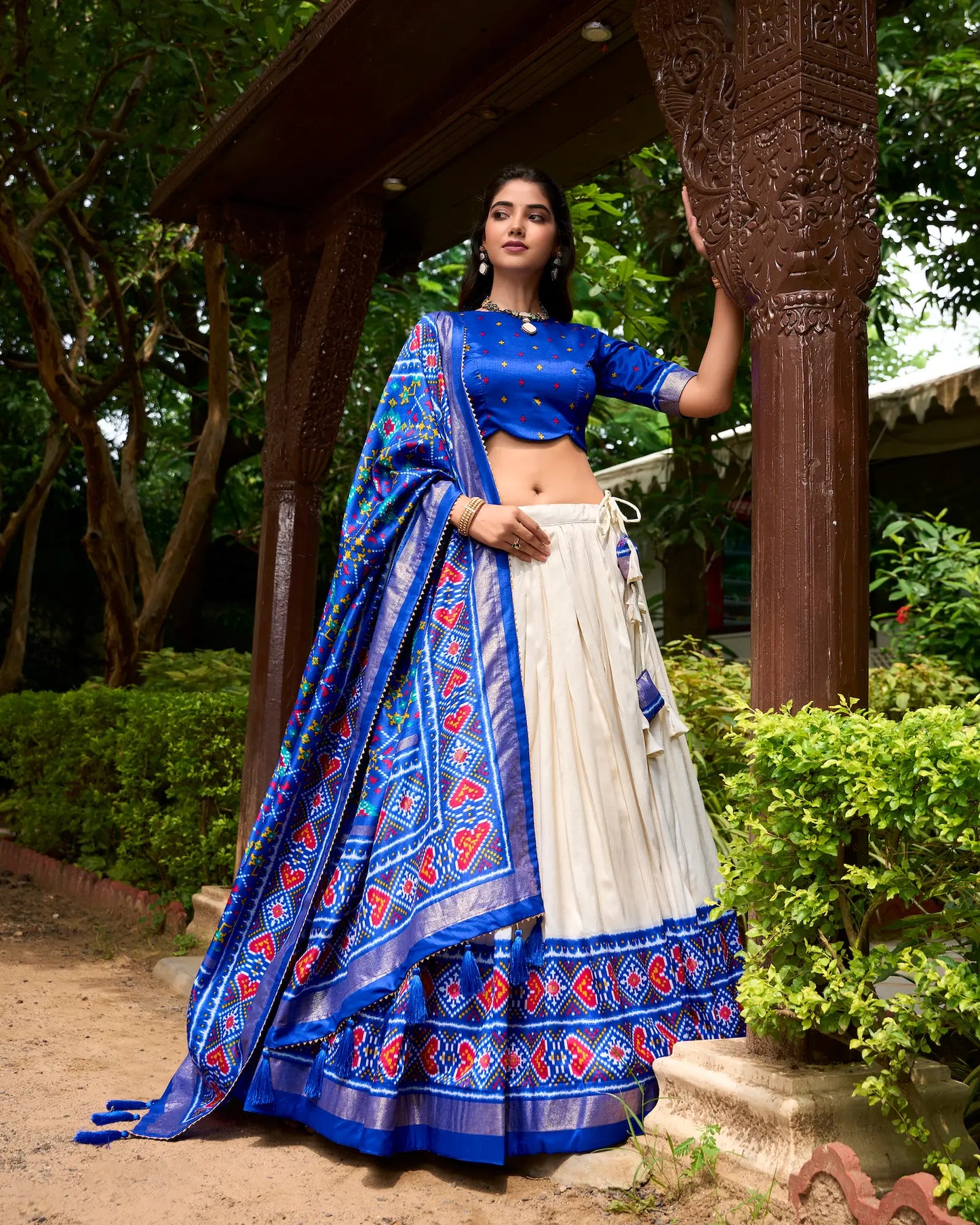 Royal Blue Tussar Silk Patola Printed Lehenga Choli