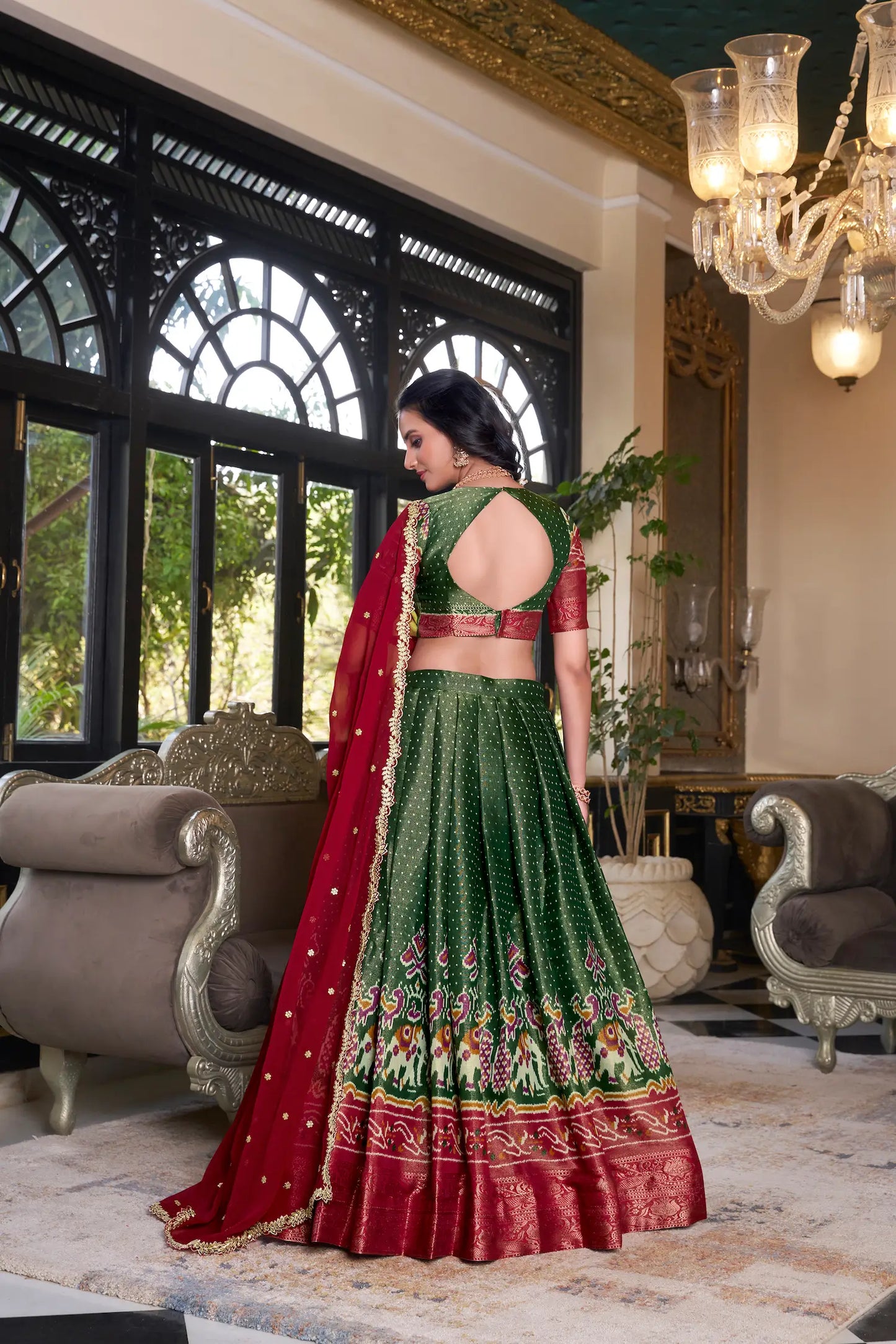 Green Kanchipuram Silk Lehenga Choli With Digital Print & Embroidery Work