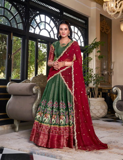 Green Kanchipuram Silk Lehenga Choli With Digital Print & Embroidery Work