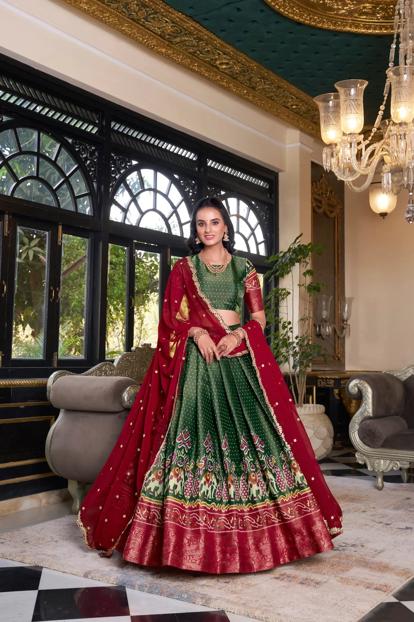 Green Kanchipuram Silk Lehenga Choli With Digital Print & Embroidery Work
