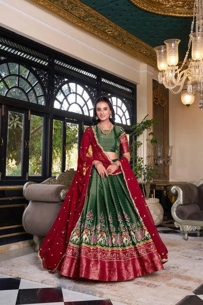 Green Kanchipuram Silk Lehenga Choli With Digital Print & Embroidery Work