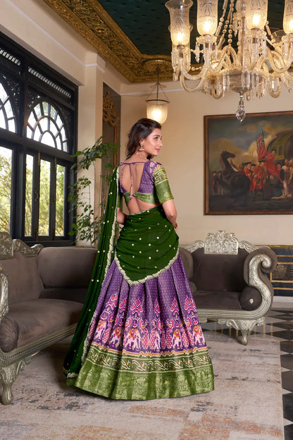 Purple Kanchipuram Silk Lehenga Choli With Digital Print & Embroidery Work