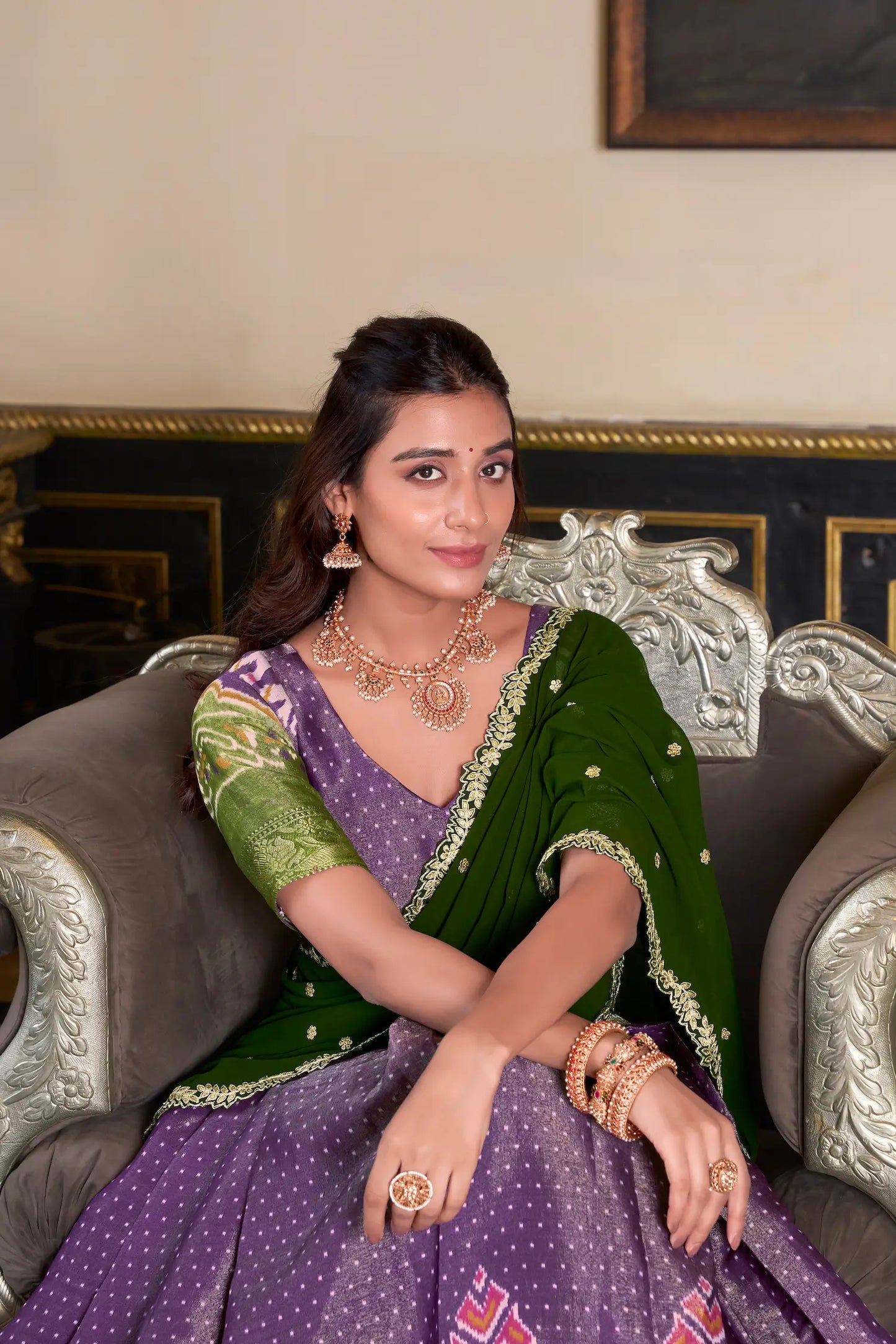 Purple Kanchipuram Silk Lehenga Choli With Digital Print & Embroidery Work