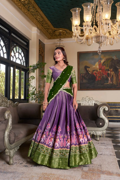 Purple Kanchipuram Silk Lehenga Choli With Digital Print & Embroidery Work