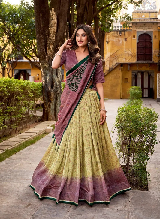 Mauve-Beige Vichitra Silk Printed Lehenga Choli