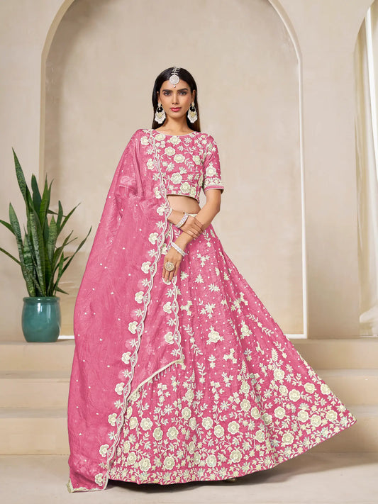 Light Pink Gold Crush Embroidery Lehenga Choli