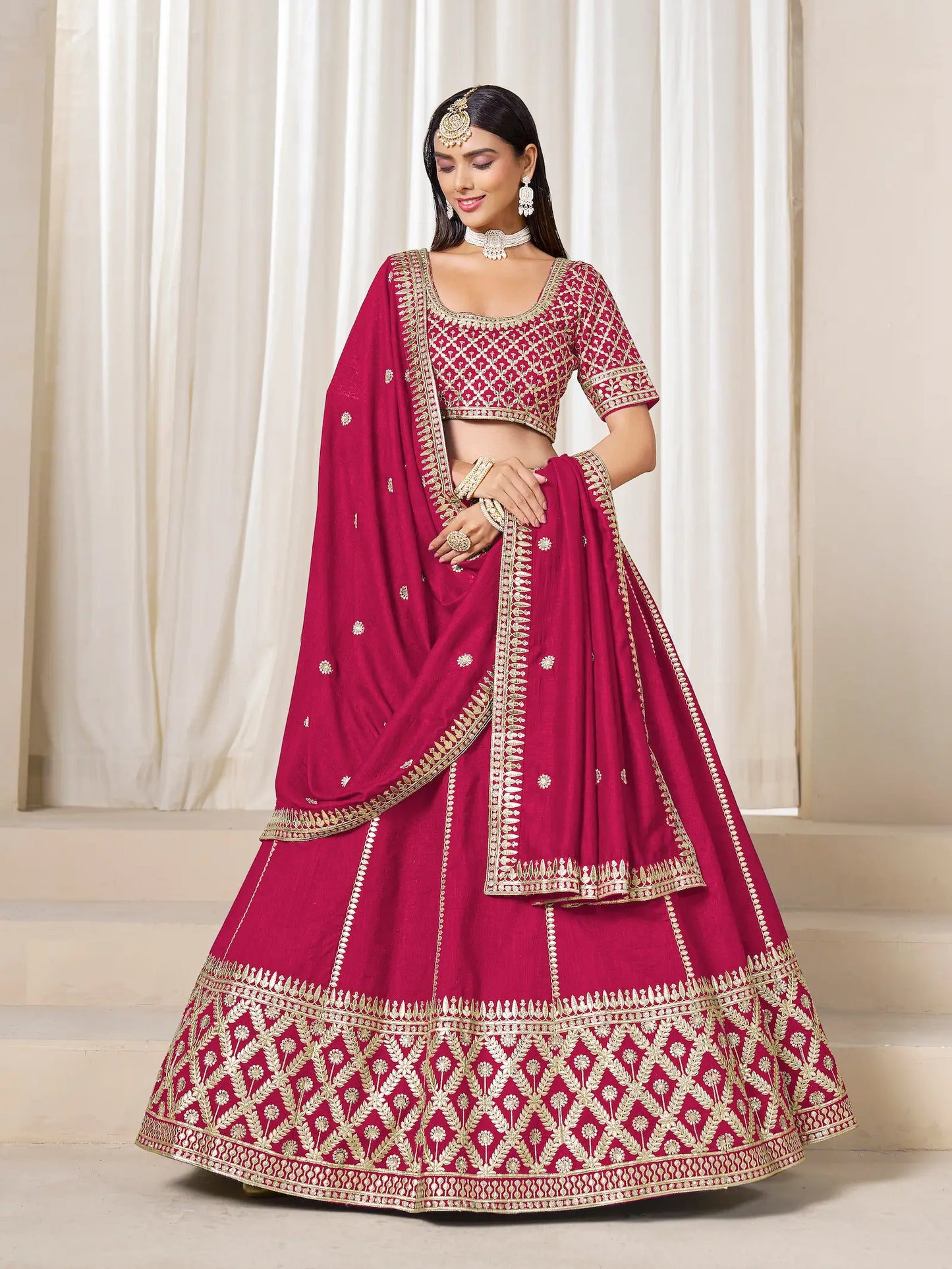 Red Art Silk Embroidery Work Lehenga Choli