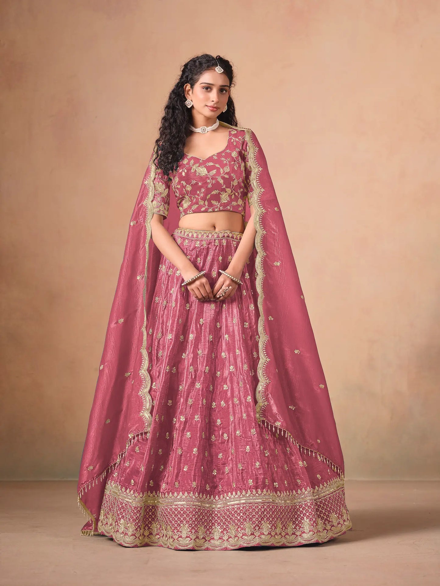 Tulip Pink Organza Embroidery Work Lehenga Choli