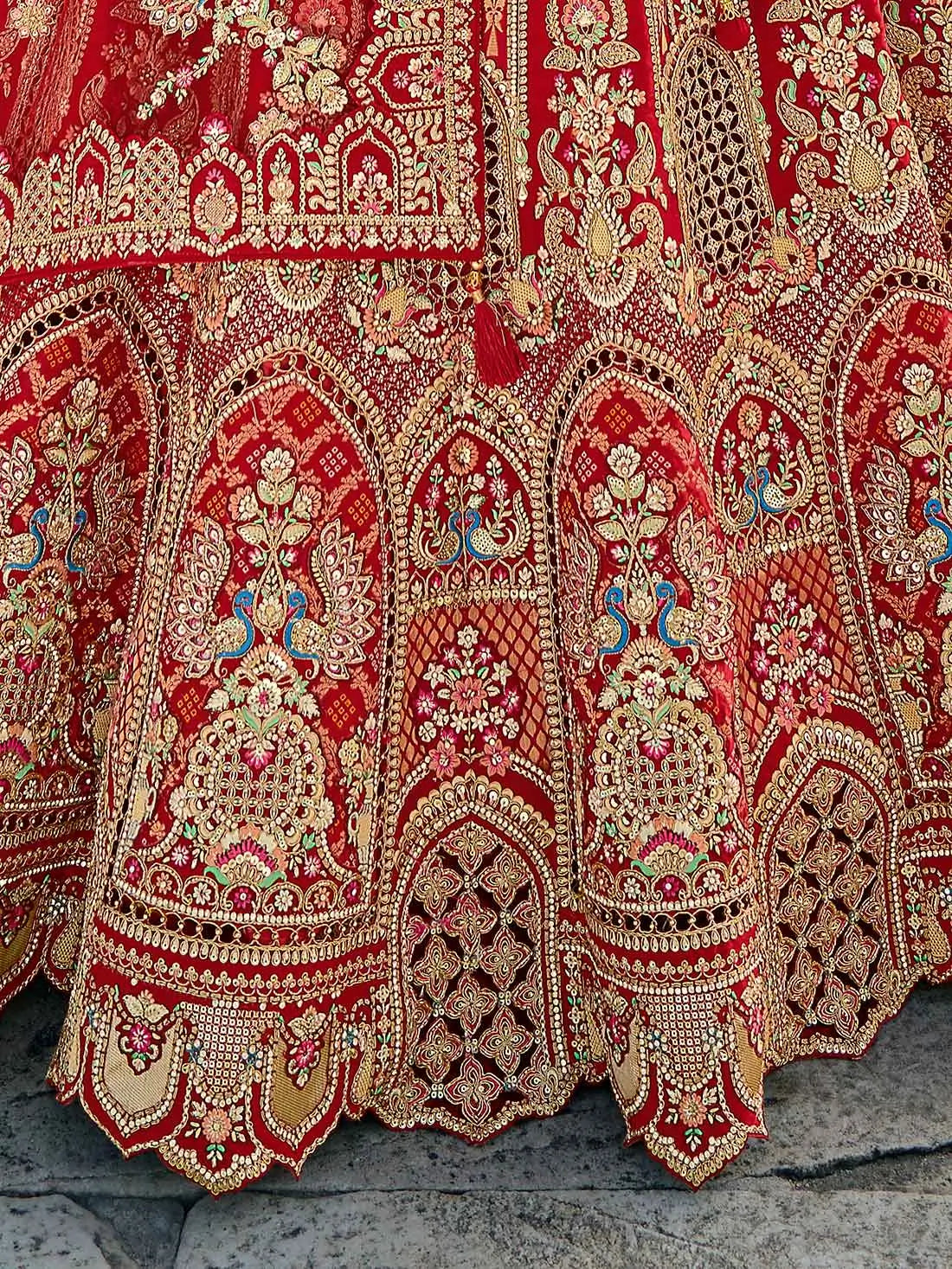 Red Designer Bridal Lehenga With Heavy Embroidery & 2 Dupatta