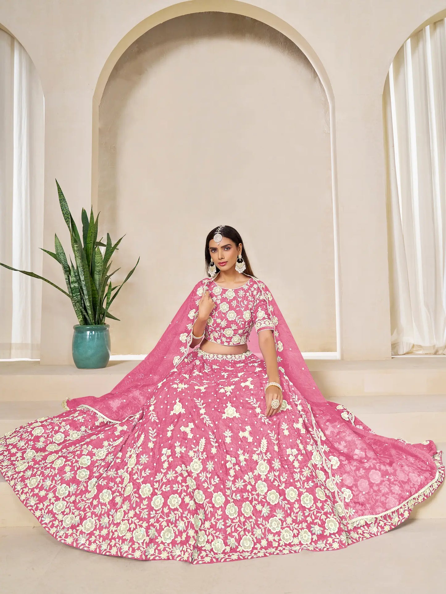Light Pink Gold Crush Embroidery Lehenga Choli