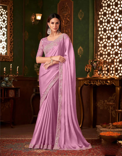 Pastel Pink Chiffon Party Wear Saree With Thread & Sequence Embroidery Work