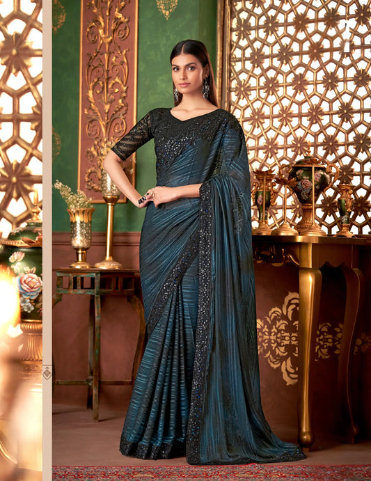 Black Pattern Silk Party Wear Saree With Thread & Sequence Embroidery Work