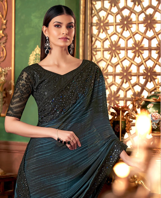 Black Pattern Silk Party Wear Saree With Thread & Sequence Embroidery Work