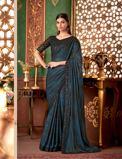 Black Pattern Silk Party Wear Saree With Thread & Sequence Embroidery Work