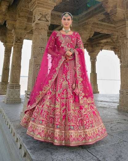 Pink Designer Bridal Lehenga With Heavy Embroidery & 2 Dupatta
