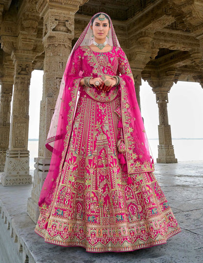 Pink Designer Bridal Lehenga With Heavy Embroidery & 2 Dupatta