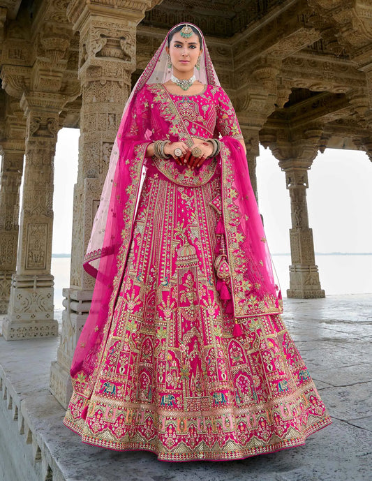 Pink Designer Bridal Lehenga With Heavy Embroidery & 2 Dupatta