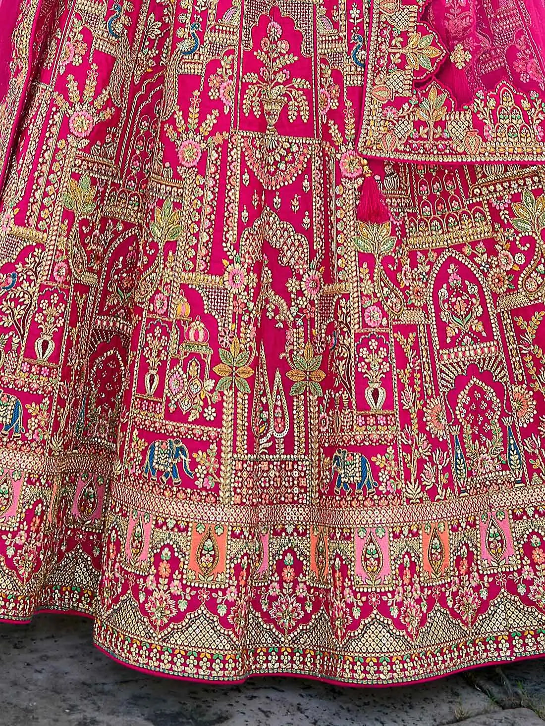 Pink Designer Bridal Lehenga With Heavy Embroidery & 2 Dupatta