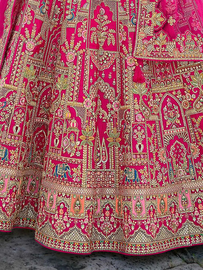 Pink Designer Bridal Lehenga With Heavy Embroidery & 2 Dupatta
