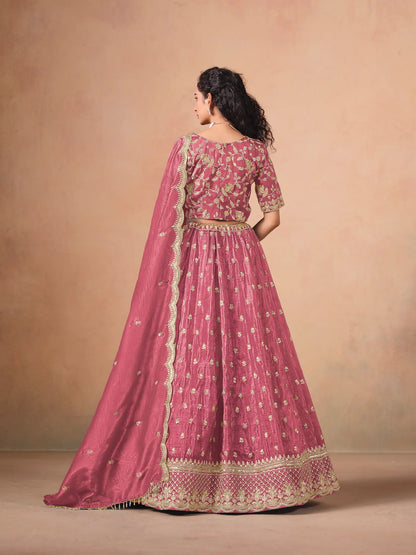 Tulip Pink Organza Embroidery Work Lehenga Choli