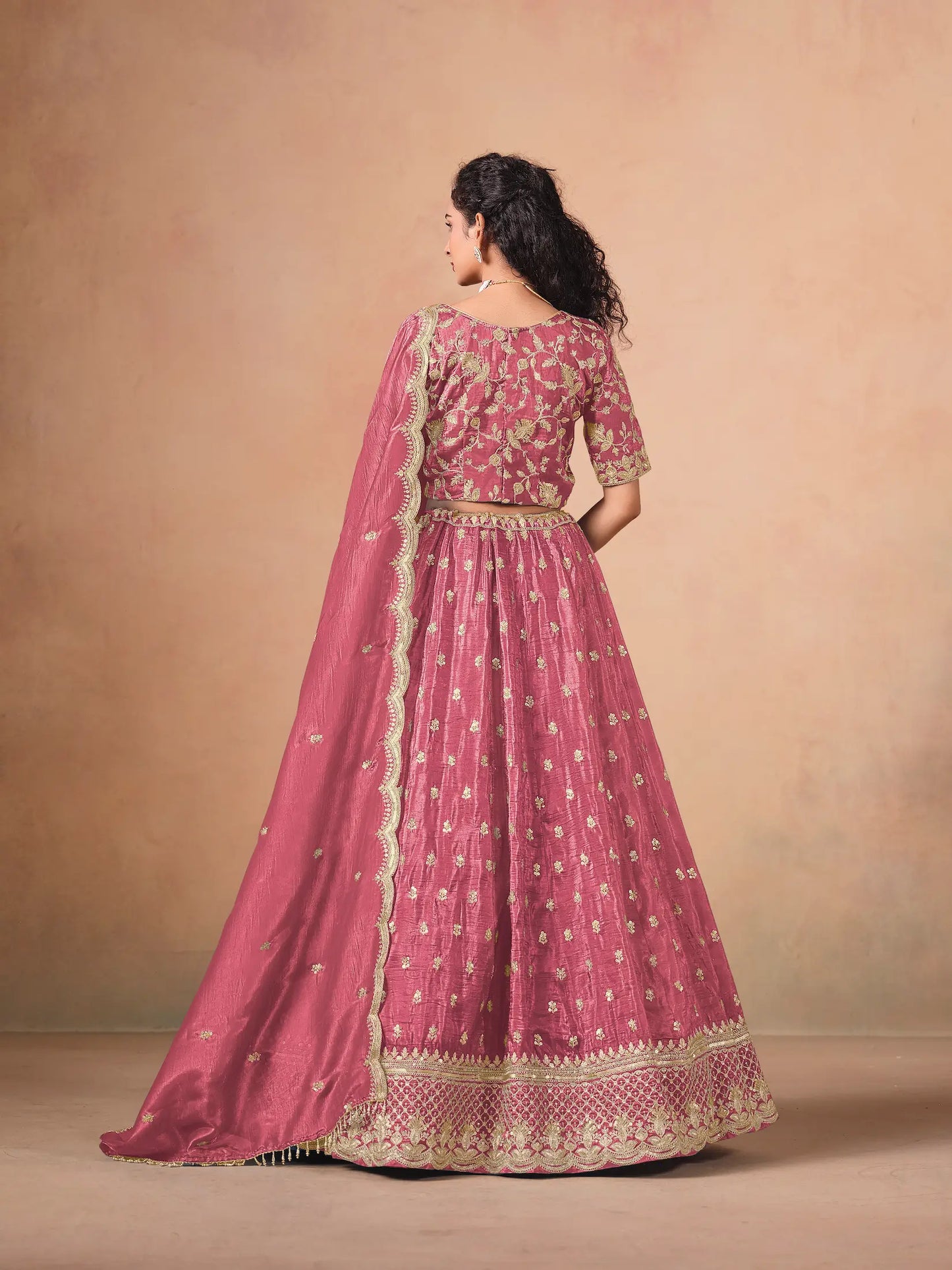 Tulip Pink Organza Embroidery Work Lehenga Choli