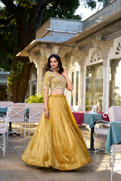 Yellow Goldie Organza Lehenga choli With Thread And Sequence Embroidery