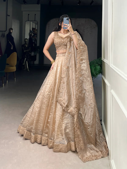 Dark Beige Crush Sequence & Thread Embroidery Lehenga Choli