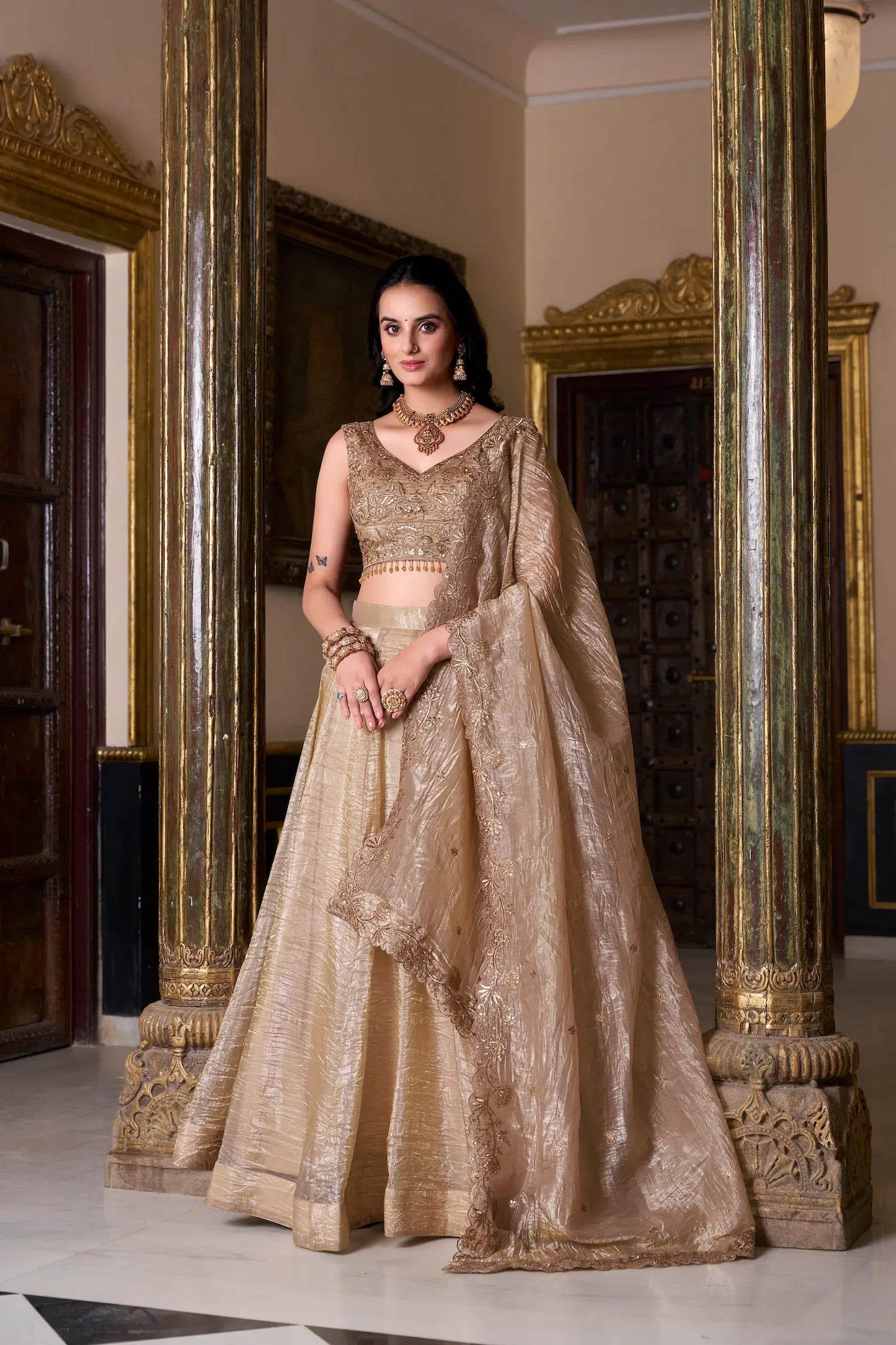 Dark Beige Crush Sequence & Thread Embroidery Lehenga Choli