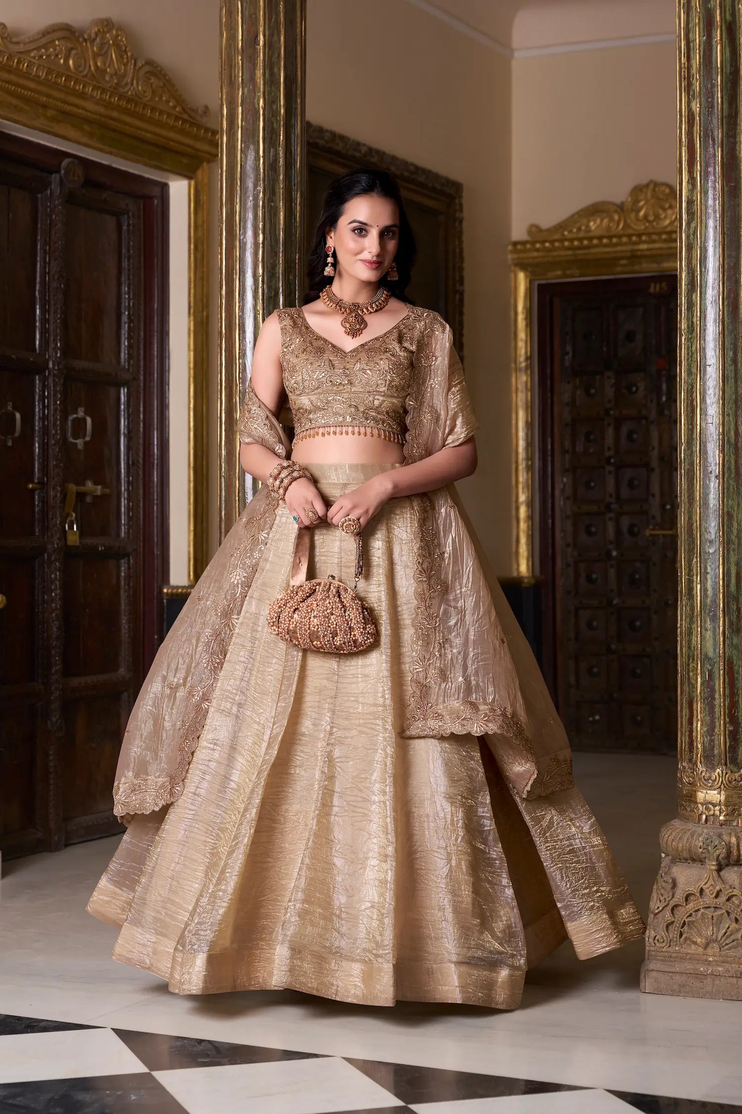 Dark Beige Crush Sequence & Thread Embroidery Lehenga Choli