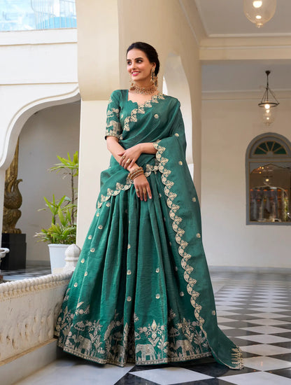 Teal Blue Crush Sequence Embroidery Lehenga Choli