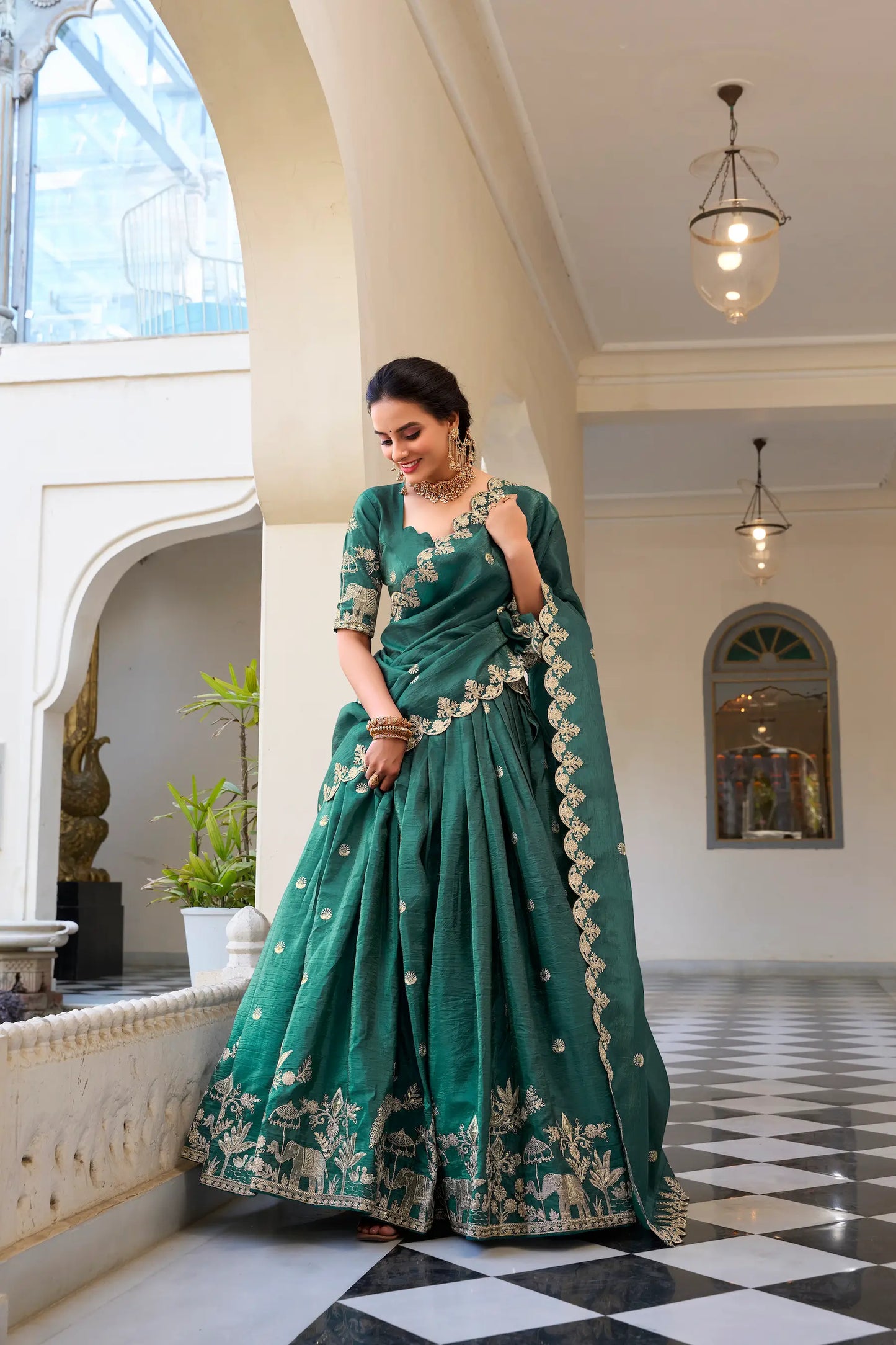 Teal Blue Crush Sequence Embroidery Lehenga Choli