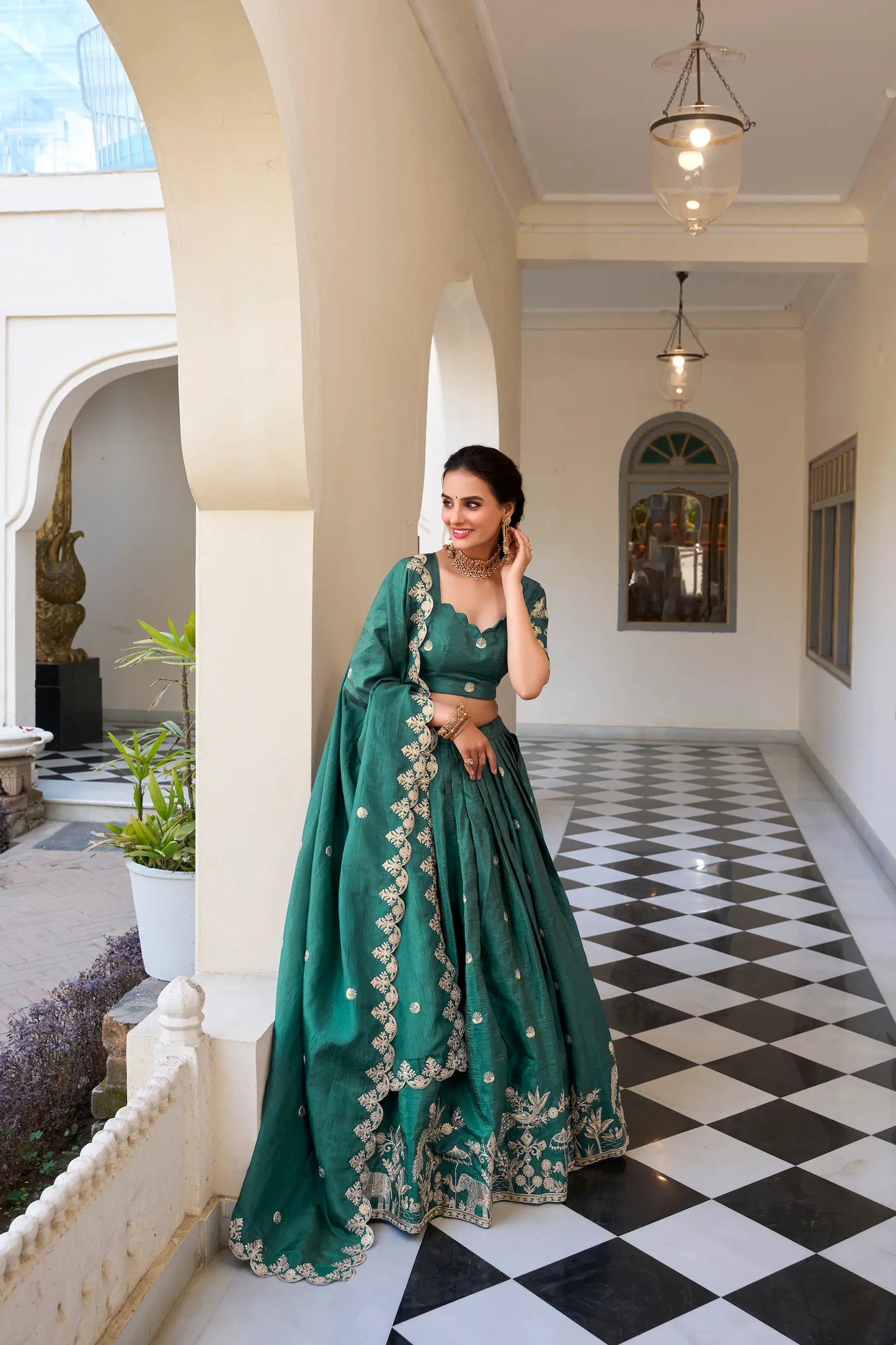 Teal Blue Crush Sequence Embroidery Lehenga Choli