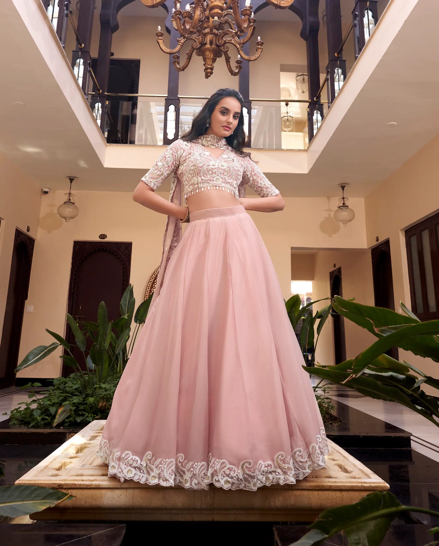 Pastel Pink Weone Silk Pearl Coding, Sequins & Thread Embroidery Work  Lehenga Choli