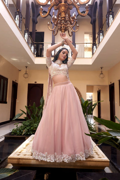 Pastel Pink Weone Silk Pearl Coding, Sequins & Thread Embroidery Work  Lehenga Choli