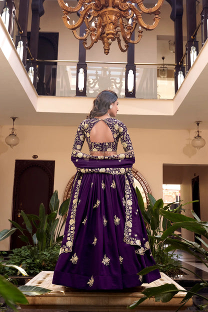 Purple Vichitra Silk Pearl Coding, Sequins & Thread Embroidery Work  Lehenga Choli