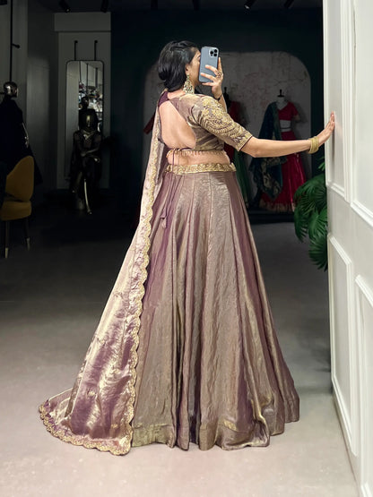 Lavender Fendi Silk Sequins Embroidery Lehenga Choli