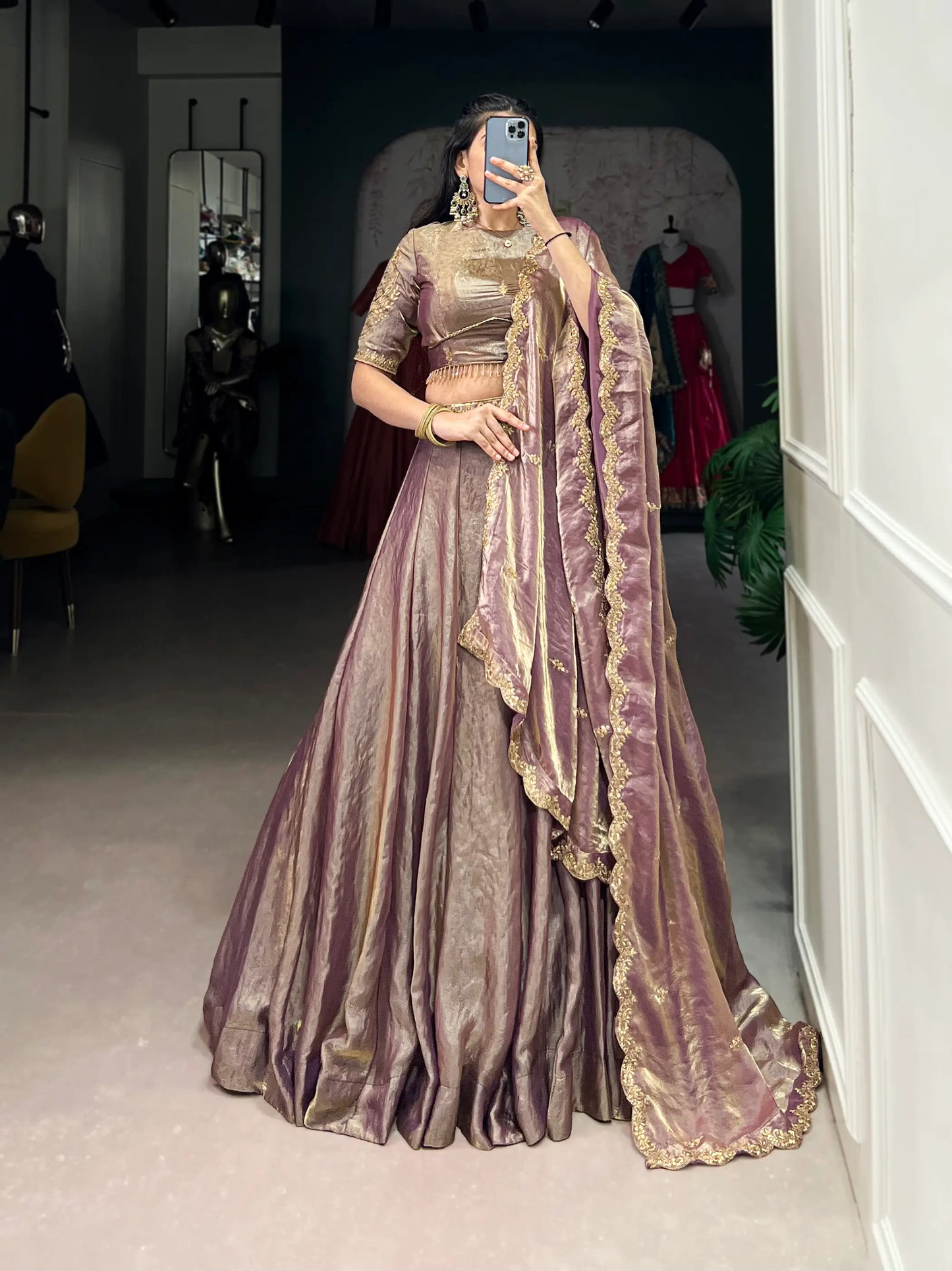 Lavender Fendi Silk Sequins Embroidery Lehenga Choli